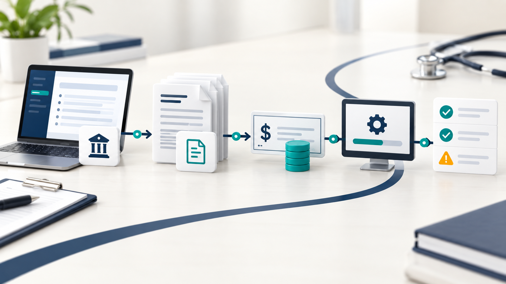 Branded medical billing workflow diagram showing ERA remittance and payment posting